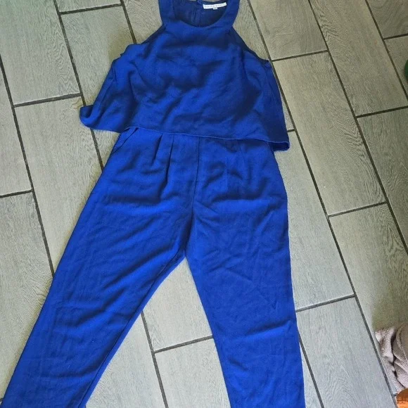 Trina Turk Royal‎ Blue Sleeveless Mock Neck Wide Leg Jumpsuit Size 6